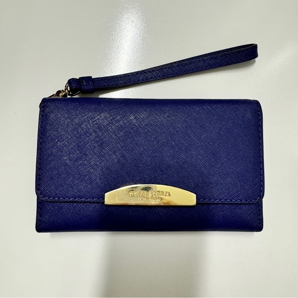 Henri Bendel Saffiano Leather Wristlet Wallet in Navy Blue